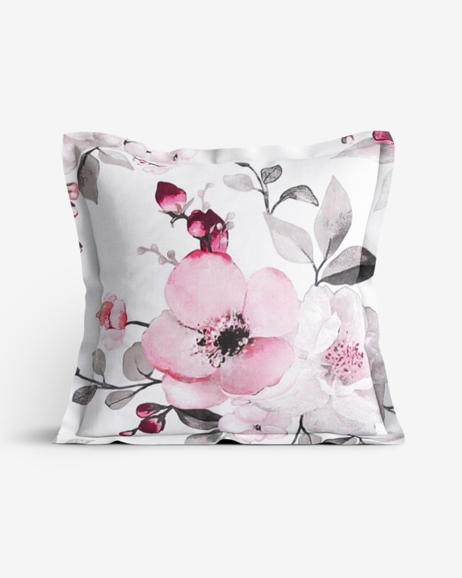 Bavlněný povlak na polštář s ozdobným lemem - květy sakury