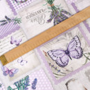 Teflonová látka na ubrusy - patchwork levandulí s motýli - šířka 160 cm