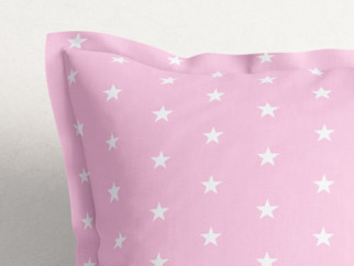 Dětský bavlněný povlak na polštář s ozdobným lemem - bílé hvězdičky na růžovém