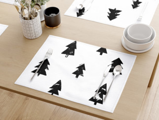 Vánoční bavlněné prostírání na stůl - černé stromečky na bílém - sada 2ks