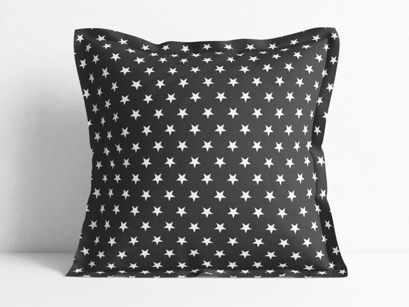 Bavlněný povlak na polštář s ozdobným lemem - bílé hvězdičky na černém