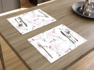 Bavlněné prostírání na stůl - vzor japonské květy na bílém - sada 2ks