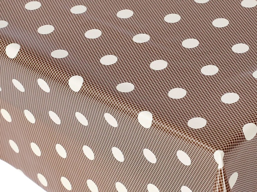 PVC ubrusovina - bílé puntíky na hnědém