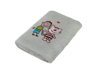 Dětský froté ručník LILI 30x50 cm šedý - vzor kluk s kočkou