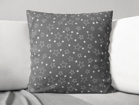 Bavlněný povlak na polštář - vzor bílé hvězdičky na šedém