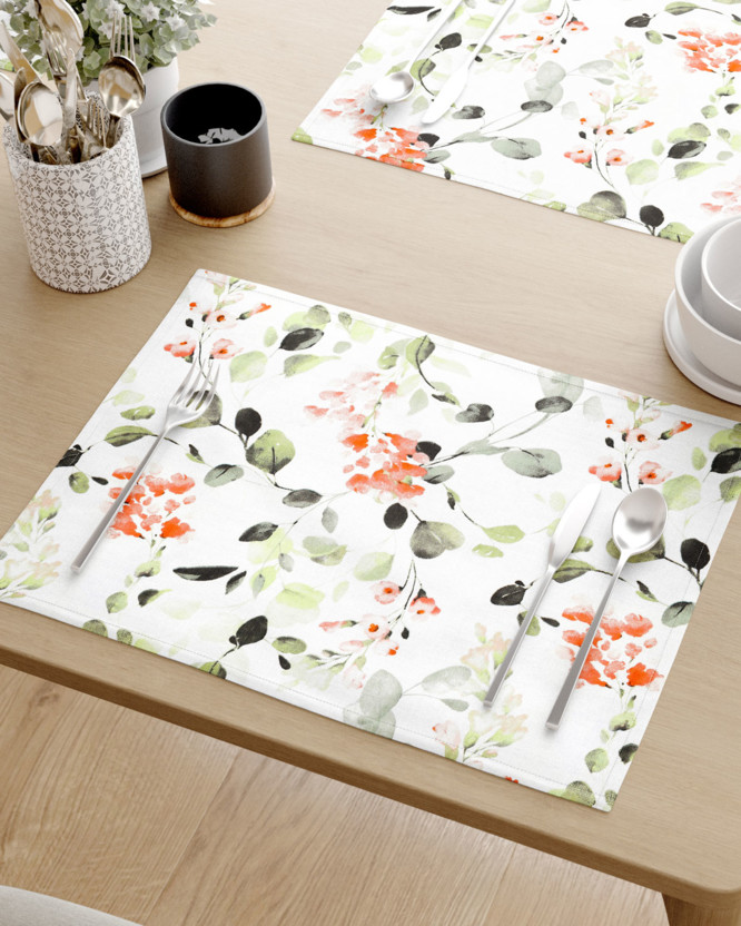 Prostírání na stůl 100% bavlněné plátno - eukalyptus s květy - sada 2ks