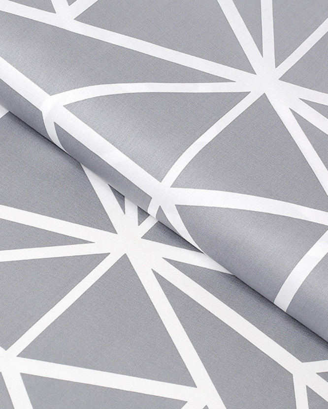 Bavlněný satén Deluxe - bílé geometrické tvary na šedém