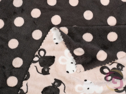 Kvalitní dětská deka z mikrovlákna - vzor myšky a puntíky na pudrovém