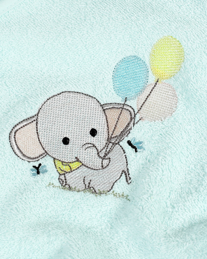 Dětská froté osuška Lili 100x100 cm mintová - sloník s balónkami