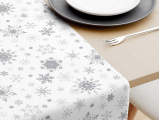 Exkluzivní vánoční bavlněný běhoun na stůl - vzor stříbrné vločky na bílém