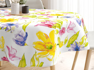 Kulatý ubrus 100% bavlněné plátno - akvarelové květy