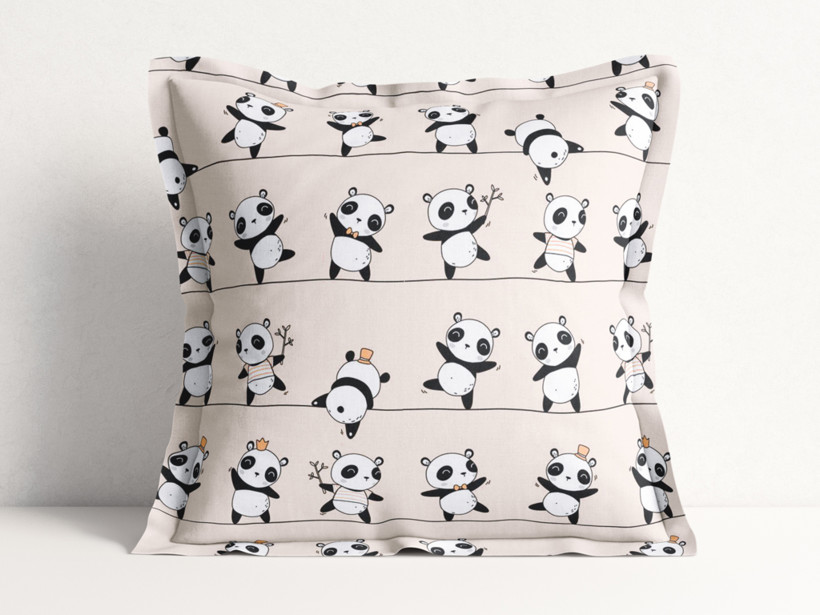 Dětský bavlněný povlak na polštář s ozdobným lemem - tančící pandy