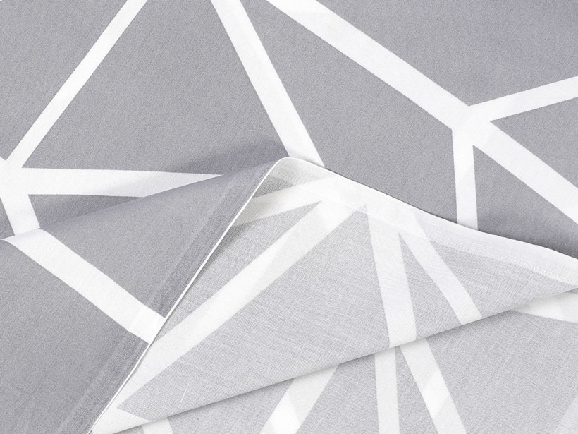 Bavlněný satén Deluxe - bílé geometrické tvary na šedém