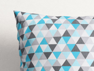 Bavlněný povlak na polštář - vzor tyrkysové a šedé trojúhelníky